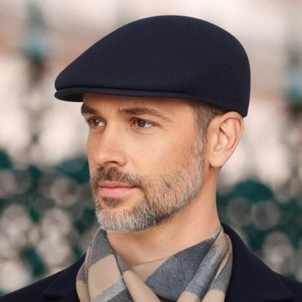 Pánská modrá plstěná zimní bekovka - 100% vlna Made in Italy P-2860