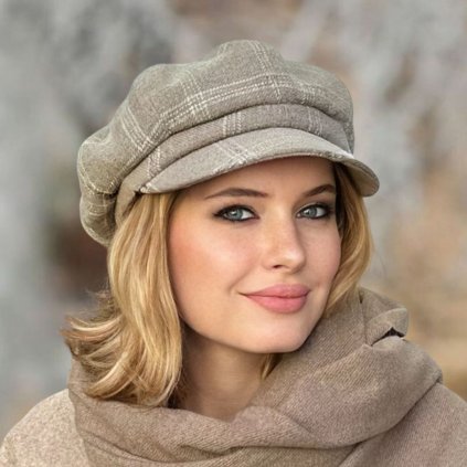 Dámská zimní čepice s kšiltem – osmidílná bekovka - hnědý tvíd Me-B39