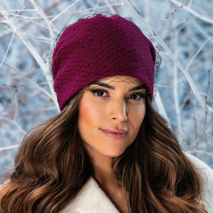 Dámská zimní čepice z 100% vlny Woolmark – fuchsie - Krumlovanka W-0877/549