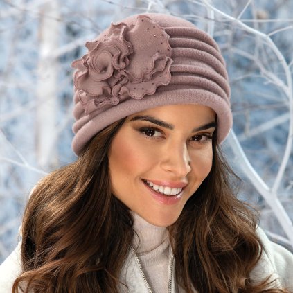 Elegantní starorůžová dámská zimní čepice z české vlny Woolmark – Krumlovanka W-0881/540