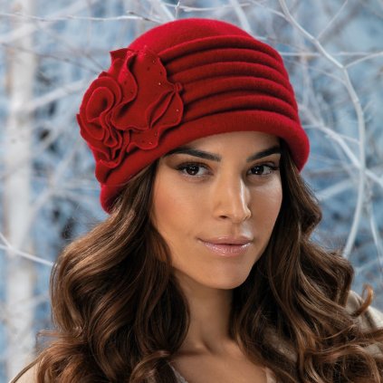 Elegantní červená dámská zimní čepice z české vlny Woolmark – KrumlovankaW-0881/001