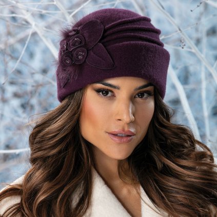 Dámská zimní čepice z 100% vlny Woolmark - fialová -Krumlovanka W-0153/2040