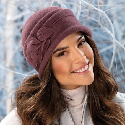 Krumlovanka Dámská zimní čepice z 100% vlny Woolmark – hnědo-vínová W-0890/461