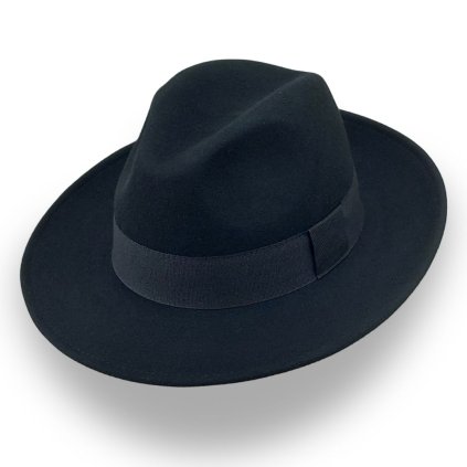 Černý klobouk plstěný - černý s černou stuhou - Bogart P-03/CERN