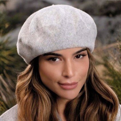 Světle šedý melange  baret FLORA 100% vlna WOOLMARK W-baret/866 (M)-nf1