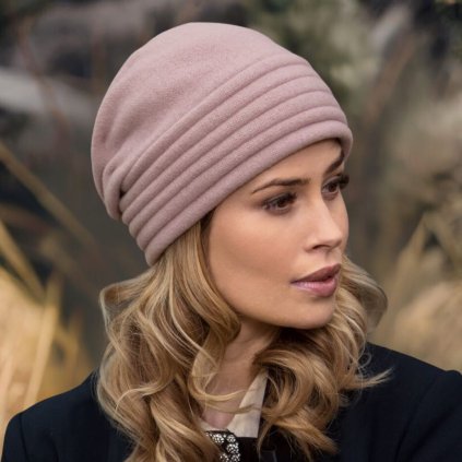 Krumlovanka Dámská zimní čepice - starorůžová 100% vlna Woolmark W-0911/540