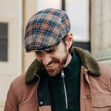 Pánská zimní bekovka - kostka tartan (klapky na uši) - 100% vlna K696-89