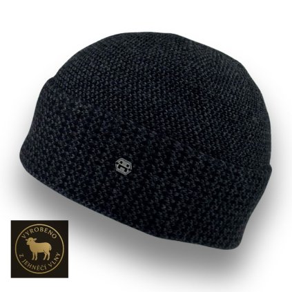 Pánská černá čepice z jehněčí vlny - 80% Lambswool Ho-059/CERN