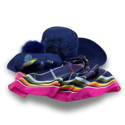 Dámská šála -maxi 86 x 185 - šátek SILK SENSATION - modrá kostka WO-001