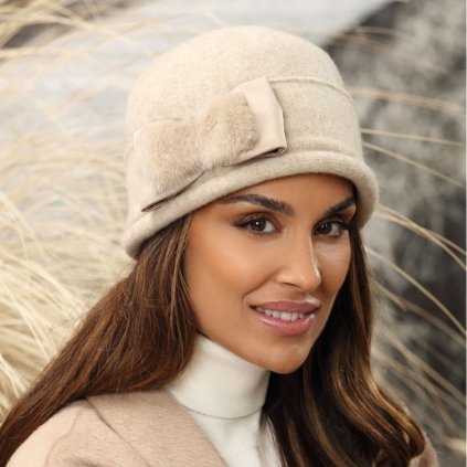 Krumlovanka Béžová dámská čepice 100% vlna Woolmark W-0568/960BB
