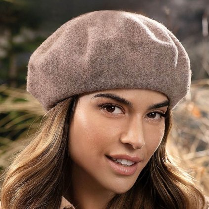 Hnědý melanž dámský baret FLORA 100% vlna Woolmark Qualit W-baret/690 (M)