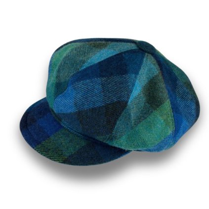 John Hanly Dámská čepice s kšiltem - 100% Lambswool - modrá kostka Fa-736A-205