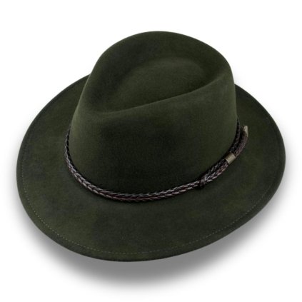 Cestovní nemačkavý voděodolný zelený klobouk-100% vlna-rolovatelný P-71123C/ZEL