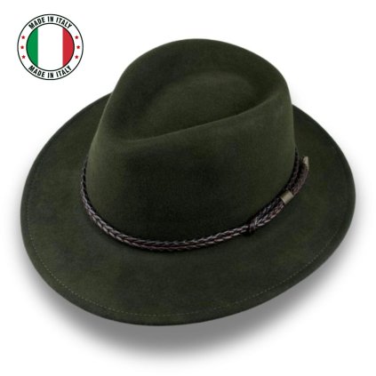 Cestovní nemačkavý voděodolný zelený klobouk-100% vlna-rolovatelný P-71123C/ZEL-nf