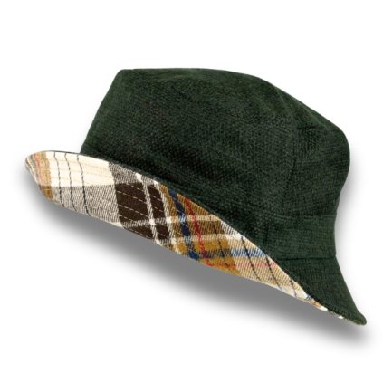 Oboustranný zelený klobouk - Bucket hat - UNI -károvaný P-22172-ZEL