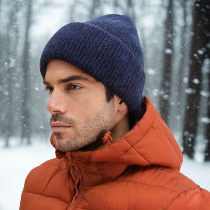 Tmavě modrá Unisex zimní čepice s angorou a teplou flísovou podšívkou P-2601