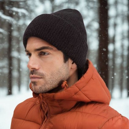 Černá Unisex zimní čepice s angorou a teplou flísovou podšívkou P-2601