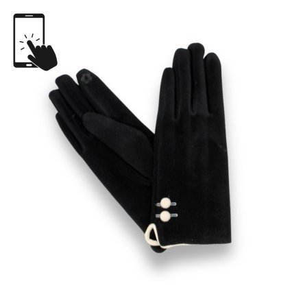 Dámské elegantní černé rukavice - mikroplyš - dotykové | Krumlovanka P-17170-10
