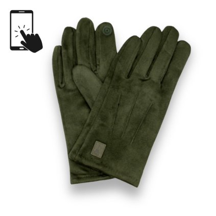 Dotykové pánské zelené rukavice - pružné- mikroplyš | Krumlovanka P-17201-2