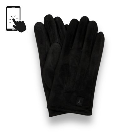 Dotykové pánské černé rukavice - pružné- mikroplyš | Krumlovanka P-17201-1