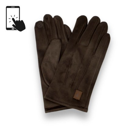 Dotykové pánské hnědé rukavice - pružné- mikroplyš | Krumlovanka P-17201-3