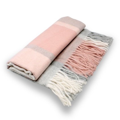 Maxi kostkovaná růžová šála s ovčí vlnou Cashmere Sensation 68x200 cm P-72653-RS