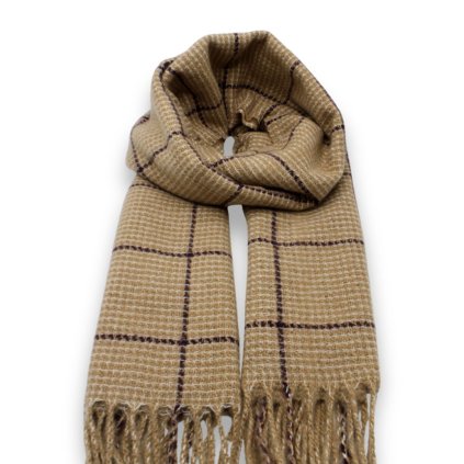 Kostkovaná šála 68x200 cm Cashmere Sensation - béžová - jemná P-72659-CL