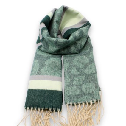 Zelená šála - vzorovaná Cashmere Sensation 68 x 200 cm - jemná P-72658-V