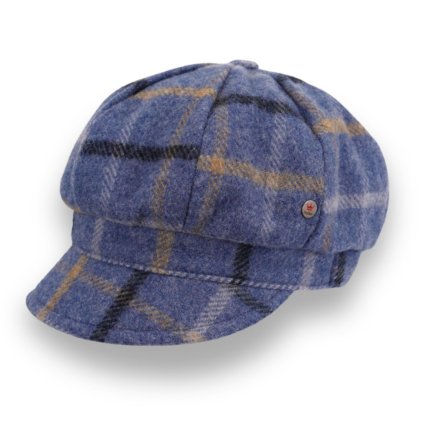 John Hanly Dámská zimní čepice s kšiltem 100% vlna - modrá kostka Ba-31460876-278