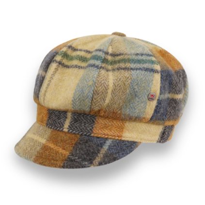 John Hanly Dámská zimní čepice s kšiltem 100% vlna - žluto - modrá kostka Ba-31460876-421