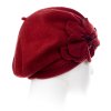Dámský vlněný baret MAG zdobený květem (BAREVNÉ VARIANTY vínová)