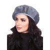 Dámský šedý baret s nápisem z kamínků bižuterie a koženkovým páskem (BAREVNÉ VARIANTY šedá)