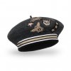 Dámský vlněný baret s eleastickým páskem podšitý flísem  s výšivkami antracitový