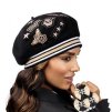 Dámský vlněný baret s eleastickým páskem podšitý flísem  s výšivkami černý