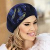 Dámský baret s výšivkou kolibříků W-0035/161 modrý