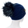Dámská čepice s bambulí W-0183/161 tmavě modrá