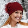 Dámská čepice s bambulí W-0004/001M červená melange