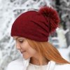 Dámská čepice s bambulí W-0004/001M červená melange