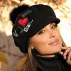 Dámský baret  s kšiltem a bambulí W-0392/018 černý