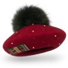 Dámský baret s bambulí W-0149/144 vínový