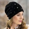 Dámská vlněná čepice s kovovou bižuterií podšitá flísem W-0524 černá