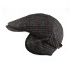 Pánská zimní bekovka hnědo modrá-Harris Tweed (skryté klapky na uši)