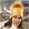 Luxusní žlutá dámská čepice s bambulí W-0534/765