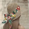 Letní dámský slamák z mořské trávy s květovanou stuhou 9462