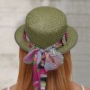 Letní dámská slaměná čepice s kšiltem a barevnou stuhou Fa-42671 zelená