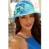 Azurově modrý letní dámský klobouk W-0545 s květem