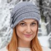 Šedá dámská vlněná čepice s aplikací Kr-0007/694