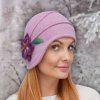 Dámská vlněná čepice s květem Kr-0010/628 starorůžová