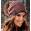 Zimní dámská čepice s bambulí W-0598/780MStarorůžový melange