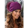 Zimní dámská čepice s bambulí W-0598/440 fialový melange